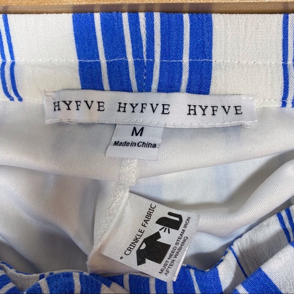 HYFVE Split Front Chic Striped Pants in Blue Stripe. - Picture 8 of 10